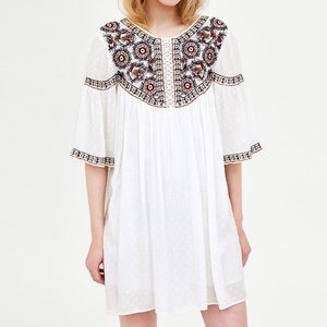 ZARA TFR EMBROIDERED BABYDOLL TUNIC DRESS SZ M